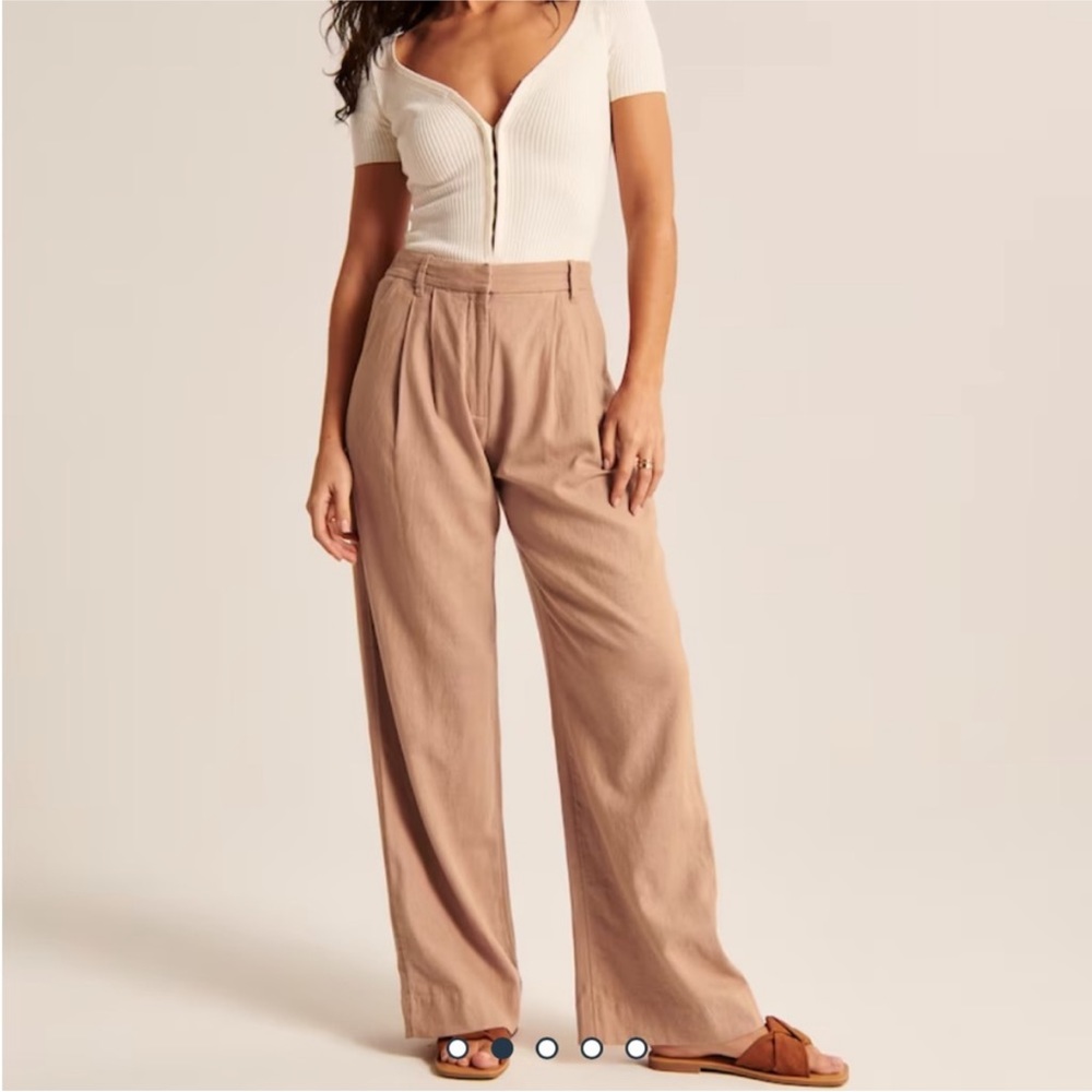 Abercrombie and Fitch Linen-Blend Tailored Wide Leg Pant